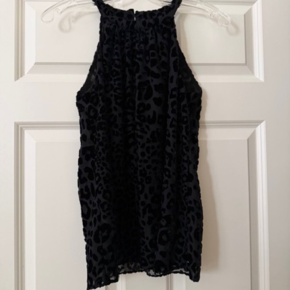 White House Black Market Black Leopard Print Sleeveless Halter Blouse Top sz XS